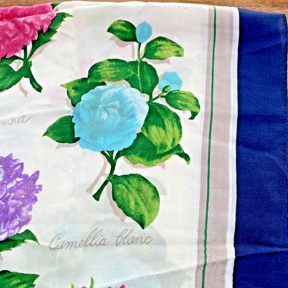 Vintage Echo Club 7 Scarf Square Silk Florals Scientific Name Flowers Romantic - Picture 4 of 12